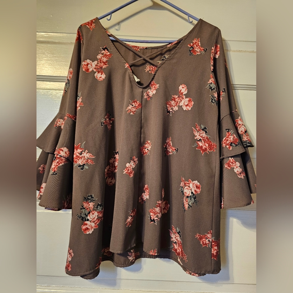 1.4.3. Story by Line Up Floral Ruffle 3/4 Sleeve Top XL - Picture 4 of 5